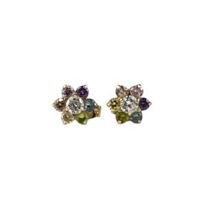 FZN VN 14K Yellow Gold Flower Stud Gemstone Pierced Earrings